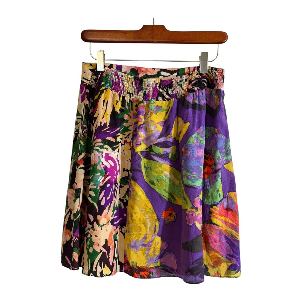 Maeve Mini Skirt Multicolor S Womens Floral Silk Smocked Waist Casual